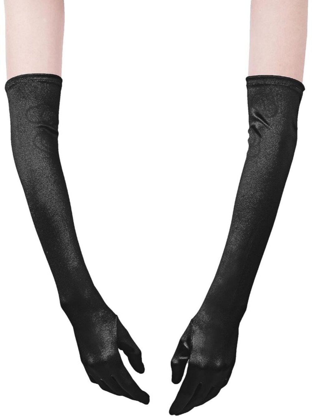 Women's Black 1920s Arm Sleeves Classic Bridal Elbow Length Satin Opera Gloves